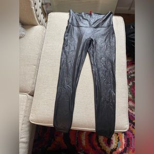 SPANX black leather leggings, Size XL